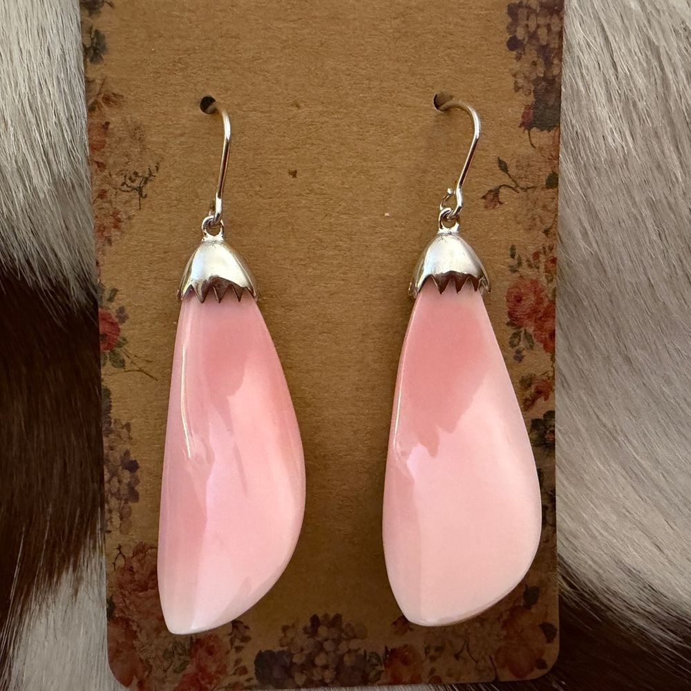 ❤️ Queen Pink Conch Minimalist Bohemian Sterling Silver Dangle Earrings 11.3G - Picture 5 of 13